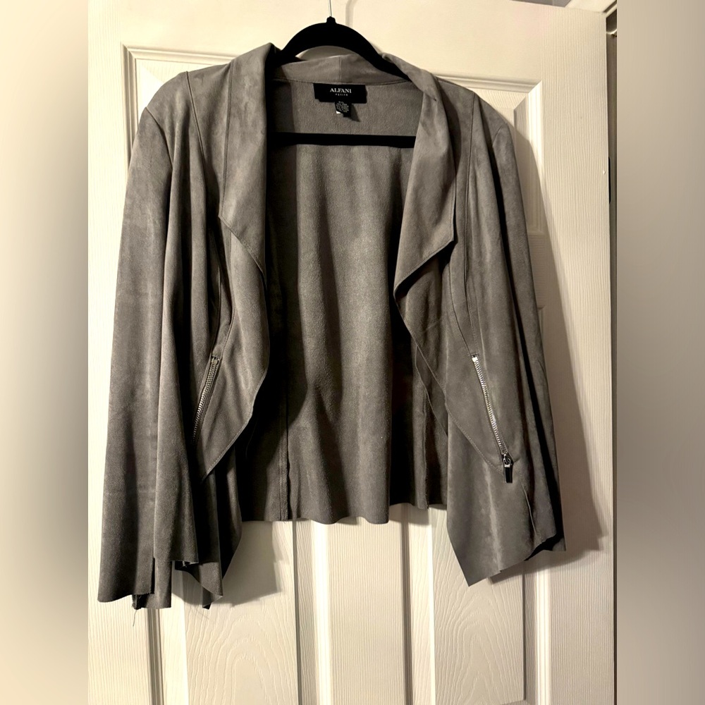 Alfani Petite L, gray suede jacket